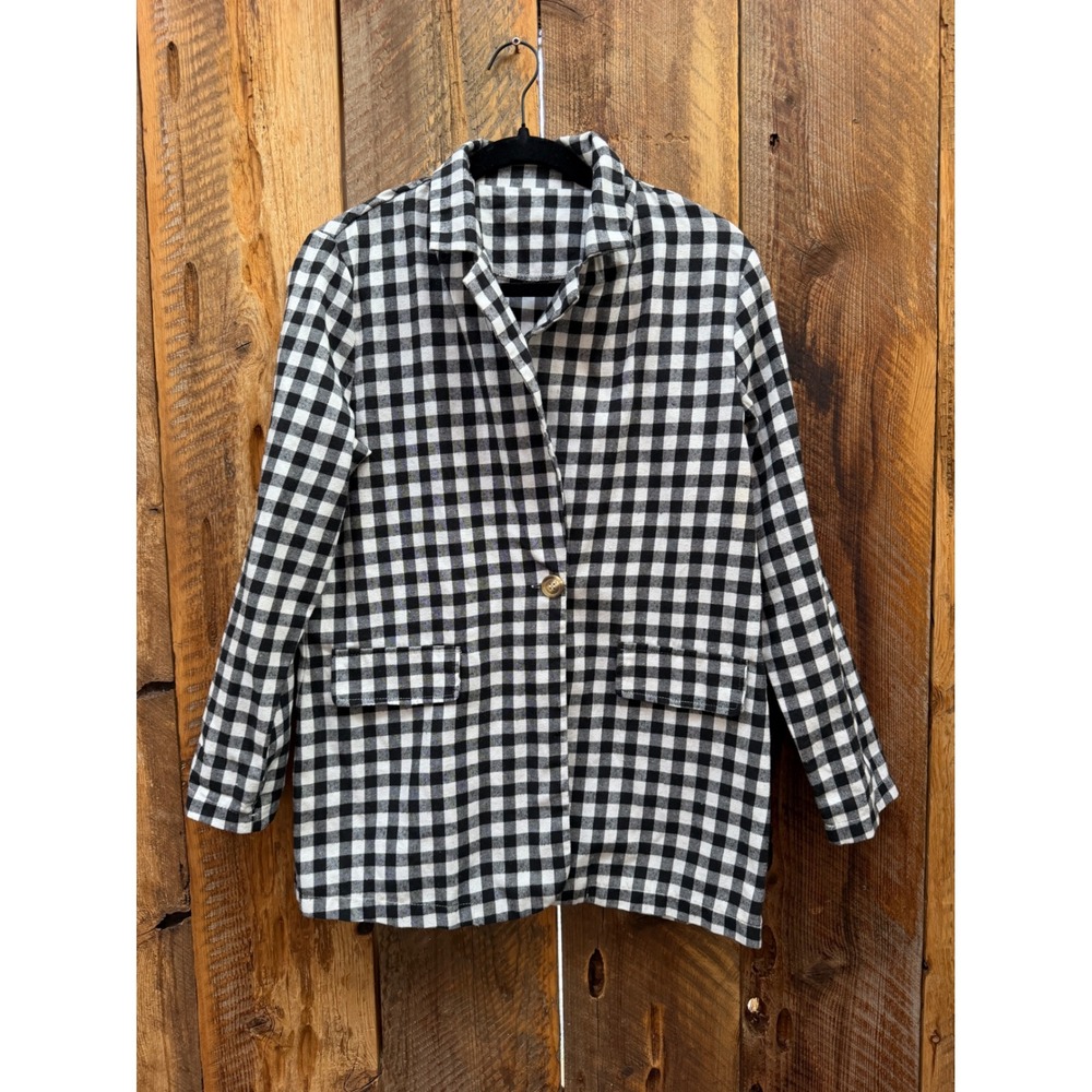 Gingham Blazer Womens Small Black White Check Preppy Academia Cottagecore Jacket